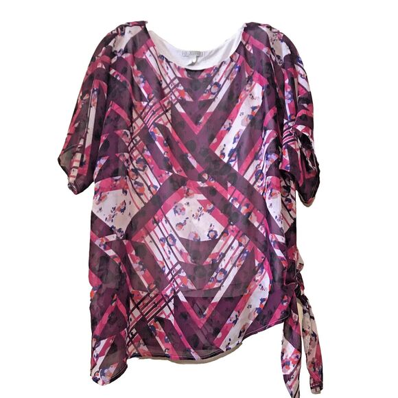 Dana Buchman Top blouse purple tie side diagonal hem Womens size Large - Picture 1 of 16